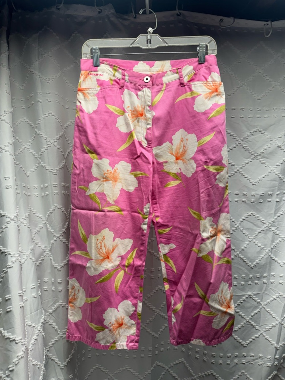 Lauren Ralph Lauren Pink Hibiscus Floral Print Cropped Pants Size 8